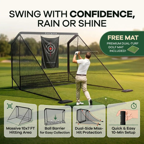 All In One Golf Practice Net With Mat For Backyard And Garage Training Portable Driving Cage With Target Side Barriers