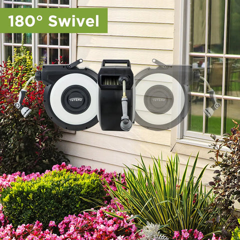 Retractable Garden Hose Reel 100Ft Wall Mount Heavy Duty Auto Rewind With Brass Fittings Leak Resistant 300 PSI in garden