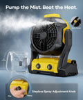 Cordless Misting Fan For DeWalt 20V Max Battery, Personal Cooling On The Go, with spray nozzle and speed adjustment knob