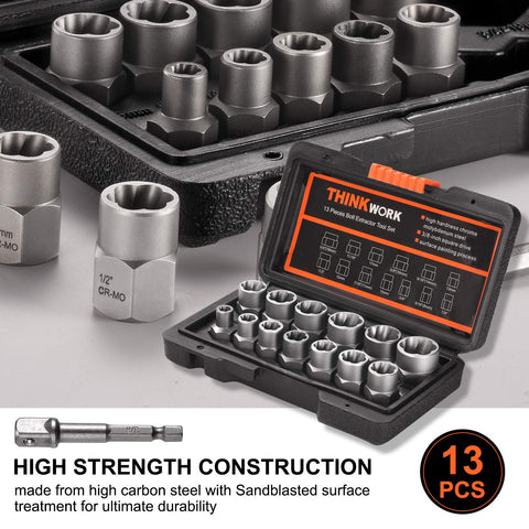Bolt Extractor Kit For Damaged Rusted Stripped Fasteners, Thirteen Plus One Nut Extractor Socket Set, high strength construction display
