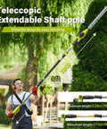 Man using 20V Cordless Pole Hedge Trimmer With 20 Inch Blades 9 Feet Reach Extension Pole For Shrubs Pruning Multi Angle Head