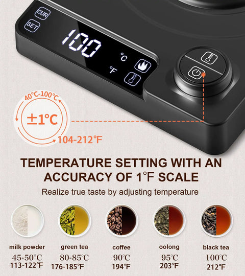 Control panel of Gooseneck Electric Kettle With Precise Temperature Control And Keep Warm For Pour Over Coffee And Tea, showing temperature options.