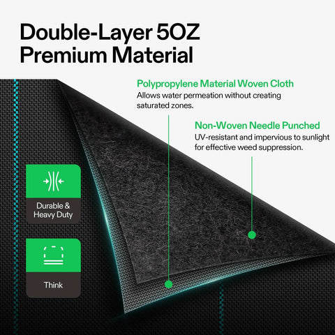 Heavy Duty Pro Grade Weed Barrier Landscape Fabric 5 Oz Dual Layer Ground Cover Mat showing double-layer material