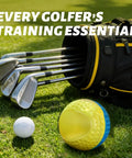 Golf bag with clubs, Forearm Connection Golf Swing Trainer for Consistent, Precise Swings, ball and tee on grass