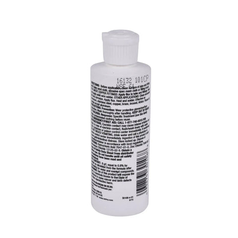 Back view of Liquid Soldering Flux No 11 30106 4 Oz Bottle With Heavy Duty Cleaning Agent label and text details visible.