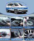 Windshield Cleaner Tool And 13 Piece Car Interior Cleaning Kit with brushes and gel demonstrating car cleaning steps