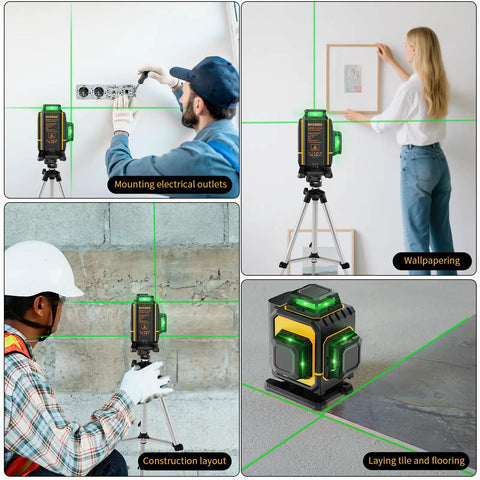 Ultra Precise 4x360 Degrees Self Leveling Laser Level Kit with Tripod used for construction and tiling with green cross line