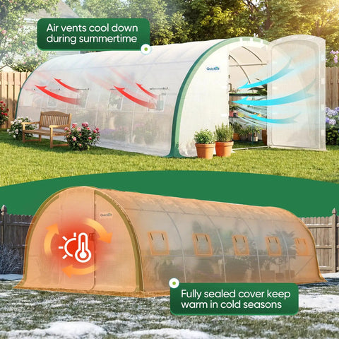 Built To Last Premium Outdoor Greenhouse 25x10x6.6 Ft Walk In Tunnel Hoop With Dual Swing Doors, Reinforced Top Structure And Heavy Duty Cover For Garden Backyard Winter Use, White
