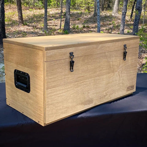 Wooden trunk outdoors secured with Beefy Four Pack Heavy Duty Toggle Latch Clamps With Lock Hook 1320 Lb Capacity Pull Action Latch