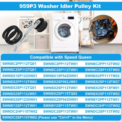 959P3 Washer Idler Pulley Kit Replacement with washer and compatible model numbers displayed