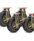 Tough As Nails Smooth Rolling Heavy Duty Pneumatic Rubber Casters 4 Pack 8 To 10 Inch wheels with galvanized steel frames and black rubber tires.