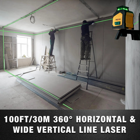 360 Degree Green Laser Level With Tripod And Carry Bag, Self Leveling Cross Line With Wide Angle Vertical Beam, 100 Feet Range, Dual Power, Magnetic Base, Wall Panel Stand, DIY Ready Pro Grade For Construction And Tile Renovation, on drywall job