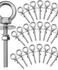 Heavy Duty M6 Stainless Steel Eye Bolts With Nuts And Washers One Quarter Inch Diameter Two Inch Long Lifting Rings Set For Outdoor Tie Down And Hanging Hardware 24 Pack