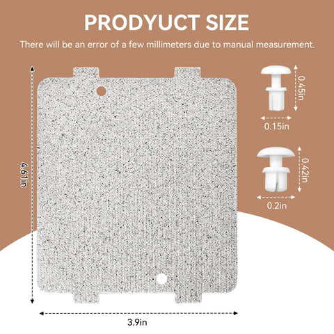 Grease And Moisture Shield Microwave Waveguide Cover For GE Microwaves size diagram, 3.9x4.6 inches, fits mica sheets.