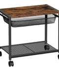 Under Desk Printer Stand With Wheels, Industrial Grade 2 Tier Printer Cart On Casters, rustic brown and black finish