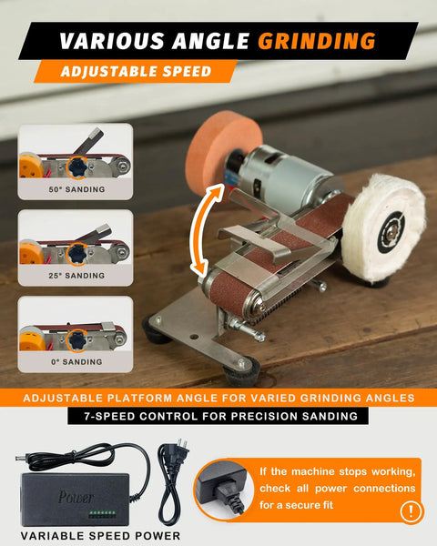 Hella Versatile Compact Mini Belt Sander For Electric Knife Sharpening And Woodworking with various angle settings and adjustable speed.
