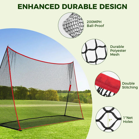 10x7 Ft Golf Practice Net For Backyard And Indoor Use Red Heavy Duty Net large hitting area with durable polyester mesh