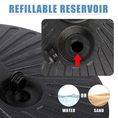 Heavy Duty Outdoor Umbrella Base Stand With Water Or Sand Fill showing refillable reservoir and cap close-up