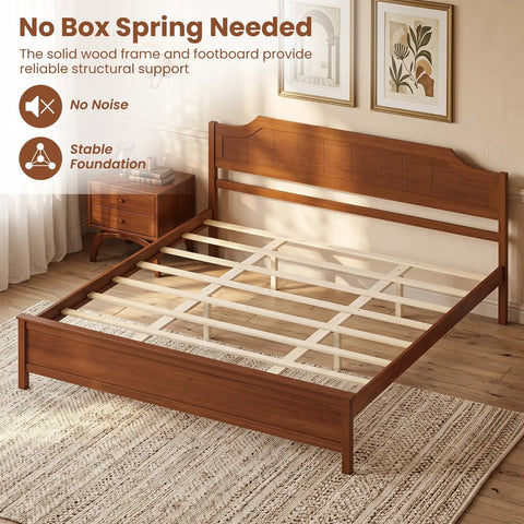 King Size Wooden Bed Frame With Cozy Upholstered Headboard And Rock Solid Thick Wood Slat Support For Legit Bedroom Vibes And Reliable Comfort All Night Long with no box spring needed.