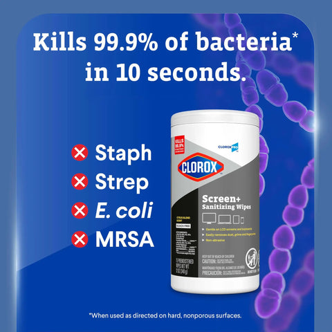 Screen Sanitizing Wipes For Electronics Bleach Free Cleaning Wipes With Citrus Scent 75 Count Kills 99.9 Percent Of Bacteria