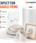 2 Pack Bubble Roll Wrap 100 Ft By 12 In Clear With Three Sixteenth Inch Small Bubbles around glassware, dishes, and frame