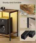 No Sweat Setup Industrial TV Stand With Built In Power Outlets And Chill Led Ambiance Lighting, 70 Inch Media Console For Massive Screens Living Room Storage Shelves Rustic Brown showcasing sturdy steel frame and durable particleboard.
