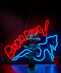 Lit Neon Sign for Wall Decor Dimmable LED Light USB Powered Neon Art for Pub Bar Store Man Cave Party with Flexible Silicone LED Strip 17 Inch by 13 Inch hanging on wall.