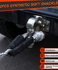 Two Pack 1/2 Inch By 22 Inch Synthetic Soft Shackles for offroad recovery and towing, attached to vehicle, gray