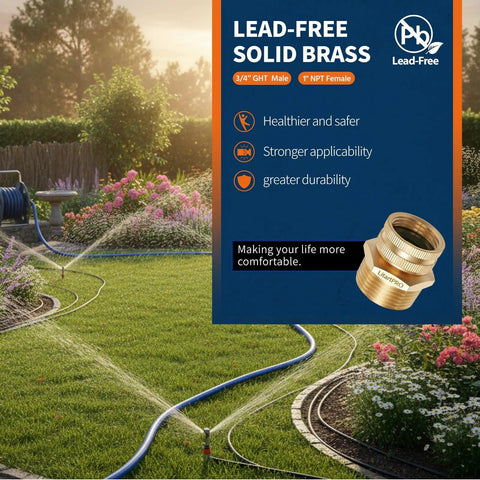 Brass Swivel Hose Adapter Three Quarter Inch GHT Female To One Inch NPT Male For Garden Hoses And Pipe Threaded Systems Lead Free Durable Brass Leak Free Connection One Piece for garden irrigation