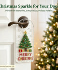 Create Your Own Stunning DIY Pearl Crystal Door Hanger Kit With Sparkling Diamond Accents For A Festive Tree Theme That Makes Any Doorknob Look Just Perfect For Holiday Seasons And Special Occasions Year Round clear acrylic Christmas door hanger on white door