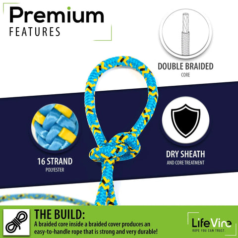 Tree Rope Bull Rope Static Rope Double Braided 16 Strand Half Inch Diameter 150 Foot Length 18 KN Load Capacity Pro Grade Climbing