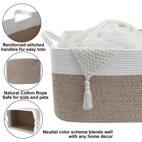 Super Roomy 65 Liter Woven Rope Laundry Basket With Sturdy Handles Holds Down A Ton Of Throw Blankets Pillows Toys And Dirty Clothes Solid Choice For Dorms Closets And Bathrooms