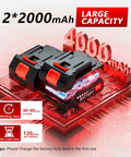 Dual 2000mAh batteries for Cordless Electric Weed Wacker 4 In 1 Grass Trimmer With Wheel 650 Watt Motor