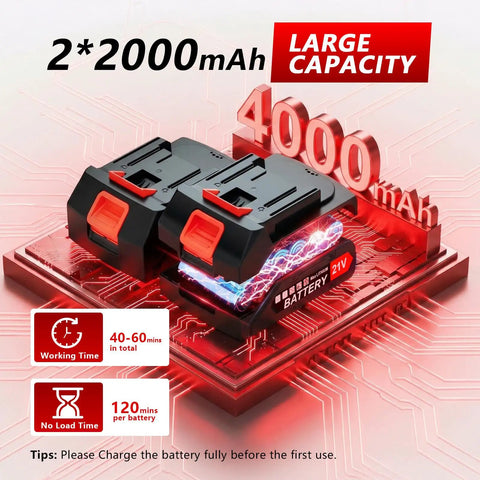 Dual 2000mAh batteries for Cordless Electric Weed Wacker 4 In 1 Grass Trimmer With Wheel 650 Watt Motor