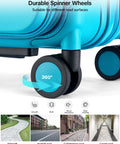 Durable spinner wheels of Expandable 20 Inch Carry On Luggage With Top Opening Design Caribbean Blue Hard Shell Roller Suitcase