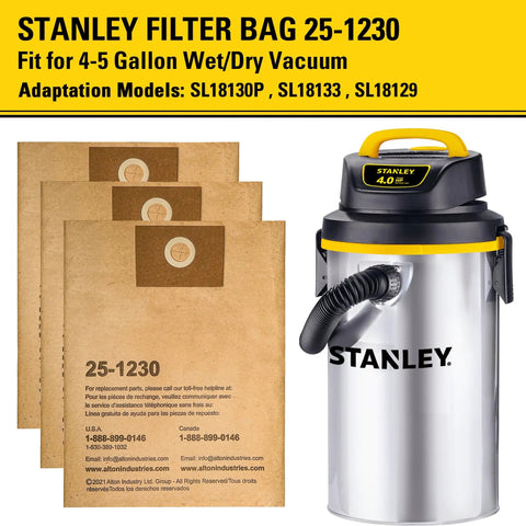 4 To 5 Gallon Wet Dry Vacuum Disposable Filter Bags 3 Pack For Heavy Duty Cleanup Compatible With Popular 4 To 5 Gal Vacuums Premium Paper Dust Bags For Drywall Dust And Fine Particles shown with vacuum cleaner.