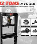 12 Ton H Frame Hydraulic Shop Press for Garage Floor Use With Adjustable Bed and Stamping Plates to Bend Straighten Or Press Parts