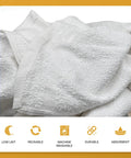 White Terry Cloth Cleaning Rags 12x12 Inches, 5 Lb Bulk Box, 100 Percent Cotton Towels, displayed in a close-up view