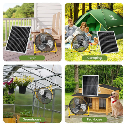 16 Inch Solar Rechargeable Floor Fan With 35W Power, Battery Operated For Outdoor Garden Greenhouse Barn Stable Camping And Garage, Delivers Strong Air Flow, Long Battery Life, Easy Setup, Portable Cooling