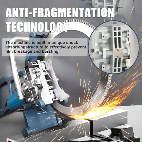 8800W Wet Masonry Ring Saw With Anti Vib Cushion Grip And Water Cooling For Dust Free Concrete Granite Marble Cutting Includes Dual 23 Inch Diamond Blades showing anti-fragmentation technology in use.