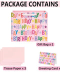 13 Inch Pink Happy Birthday Gift Bag With Colorful Lettering Design Card Tissue Paper And Sturdy Handles For Kids And Adults Birthday Parties