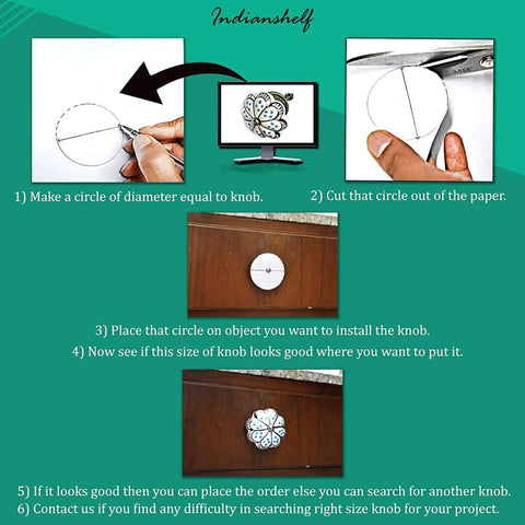 Instructional guide for installing Six Piece Cream Crackle Ceramic Cabinet Knobs Set For Drawers And Dressers, 0.75 Inch Diameter.