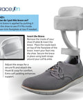 Drop Foot Stabilizer AFO Brace For Easy Confident Walking Lightweight Breathable Ankle Support shown with shoe insertion guide