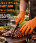Heavy Duty 10 Mil Orange Nitrile Gloves With Raised Diamond Grip, Disposable Latex Free Work Gloves Built Tough For The Daily Grind, Extra Large Fit, 1000 Count used for BBQ, slicing meat with added grip.