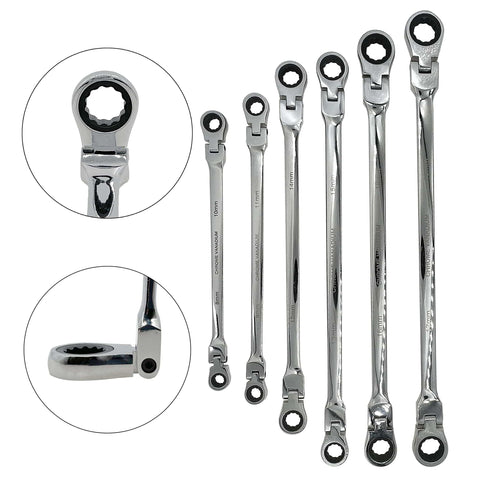 Extra Long Gear Ratcheting Wrench Set 12 Piece 8mm To 19mm Chrome Vanadium Steel Rotatable Head Pro Grade Tough Construction For Tight Spaces And Quick DIY Repairs