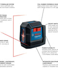 GLL50-20 50 Ft Self Leveling Cross Line Laser with Integrated Magnetic Mount and Battery Flexibility, IP55 Rated