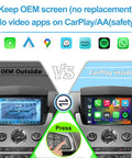 Wireless CarPlay And Android Auto Interface For Cadillac CTS 2009-2013 Retrofit Kit showing comparison of OEM and CarPlay screens