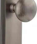 Fifth Avenue Plate With Fifth Avenue Knob Privacy Lockset Two And Three Eighths Inch Backset Antique Pewter Finish For Standard Doors One And Three Quarters Inch Thick Easy Install And Classic Vintage Style For Home Makeover, showing front view