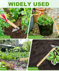 Heavy Duty Narrow Hoe 15 Inch Stainless Steel Mattock Garden Tool with Waxed Wood Handle in use for various garden tasks.