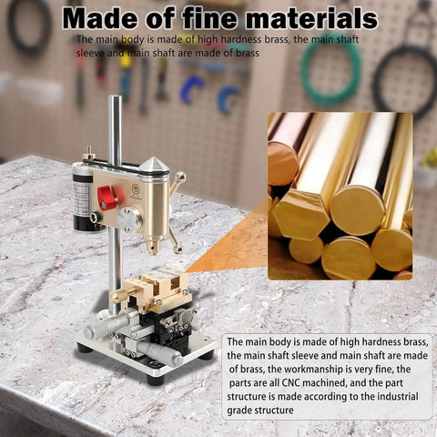 Precision Bench Crown Punch Drill Press with Adjustable Speed, high hardness brass, compact design for DIY projects.